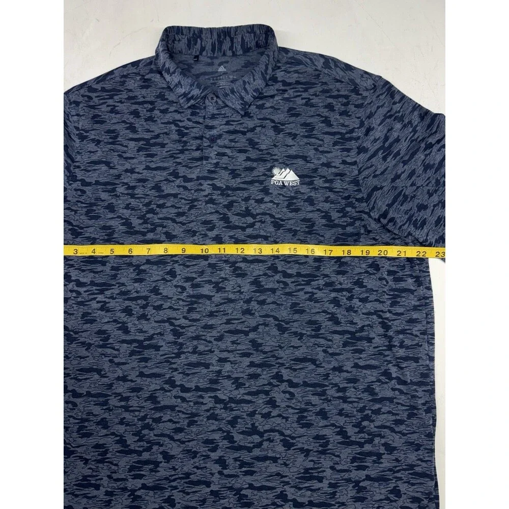Adidas Polo Shirt Mens L PGA WEST California Blue Camo Print Golf Stretch Tech